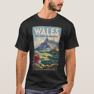 Wales Dragon Illustration Travel Art Vintage T-Shirt