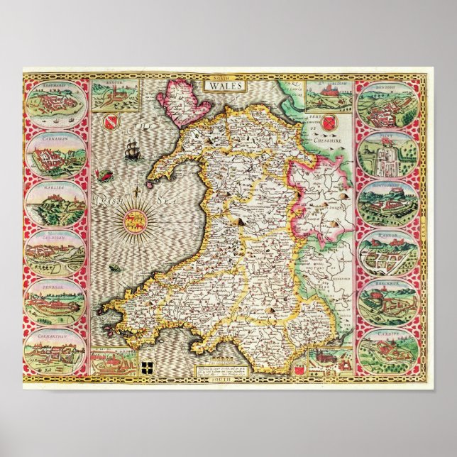 Wales, engraved by Jodocus Hondius Poster (Front)