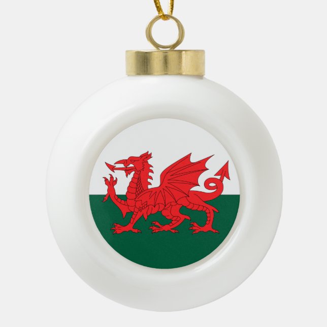 Wales Flag Ceramic Ball Christmas Ornament (Front)