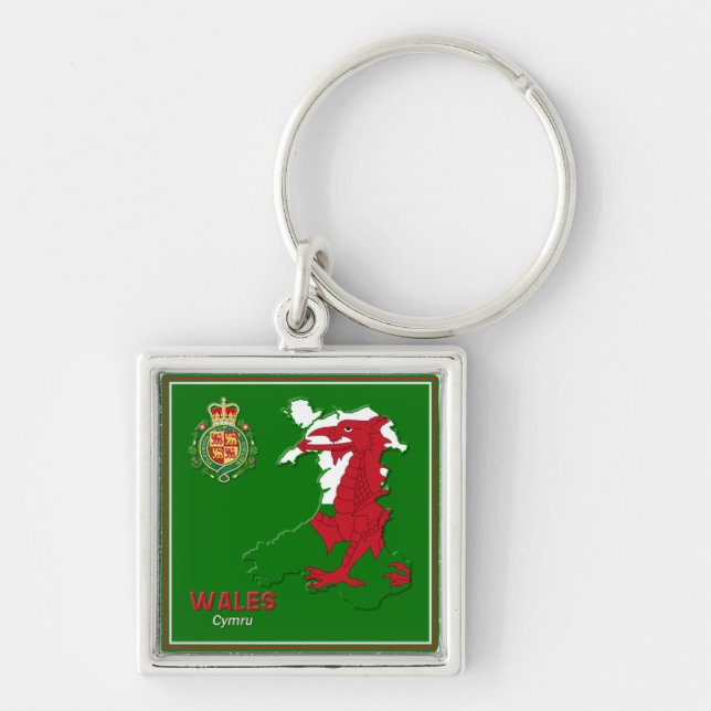Wales Flag Map & Royal Badge Key Ring (Front)