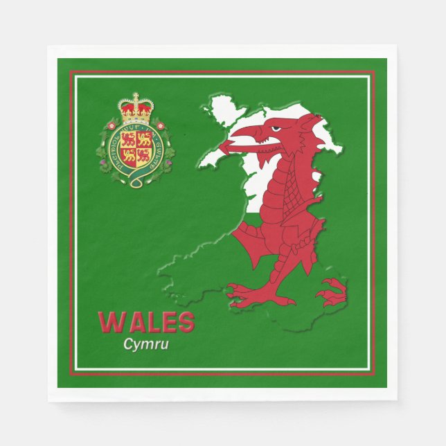 Wales Flag Map & Royal Badge Napkin (Front)