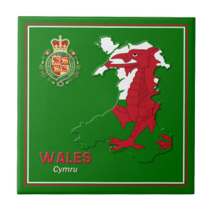 Wales Flag Map & Royal Badge Tile