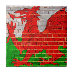 Wales flag on a brick wall tile