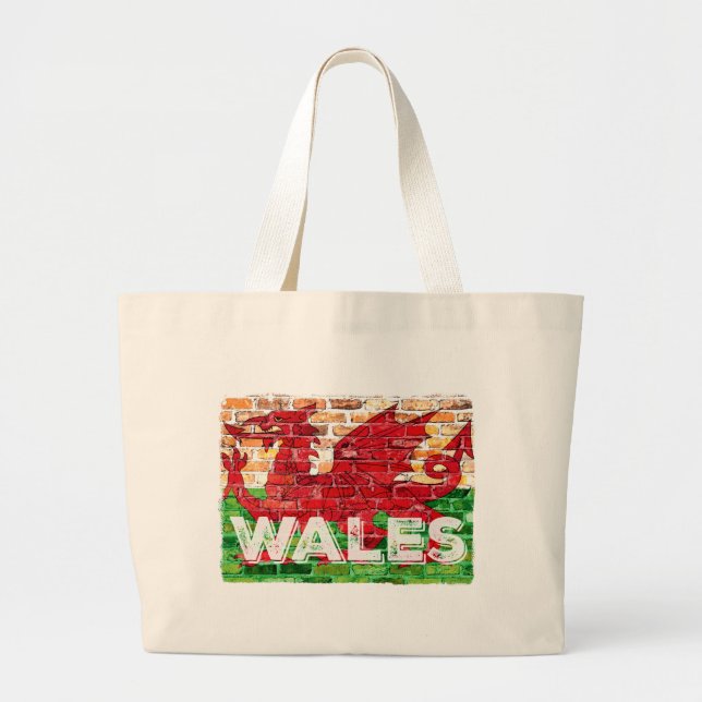 Wales Flag on Brick Large Tote Bag (Front)