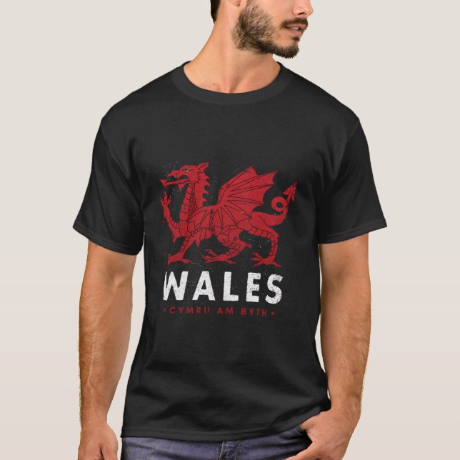 Wales Flag Welsh Dragon Baner Cymru Am Byth Welsh T-Shirt (Front)