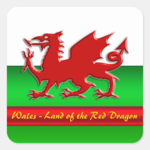 Wales - Home of the Red Dragon, metallic-effect Square Sticker