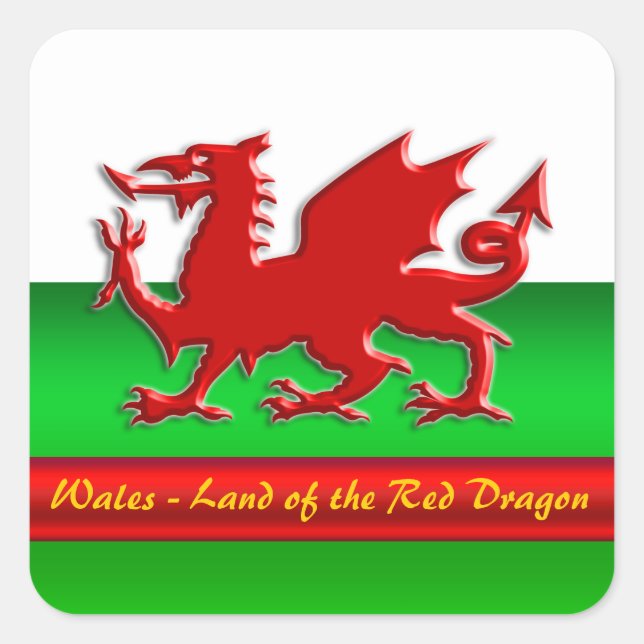 Wales - Home of the Red Dragon, metallic-effect Square Sticker (Front)