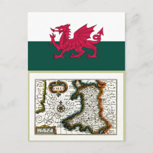 Wales Map and/or Flag Postcard