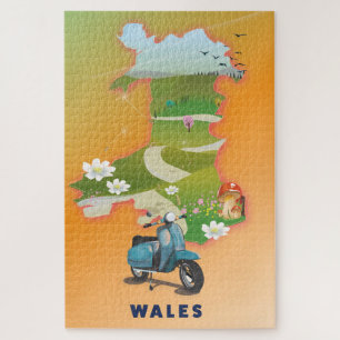 Wales map vintage travel poster jigsaw puzzle