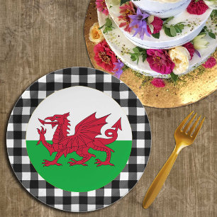 Wales Plate, buffalo plaid & Welsh Flag Paper Plate