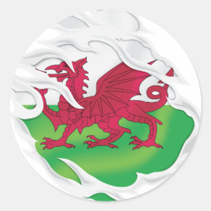 Wales Ripped Flag Classic Round Sticker