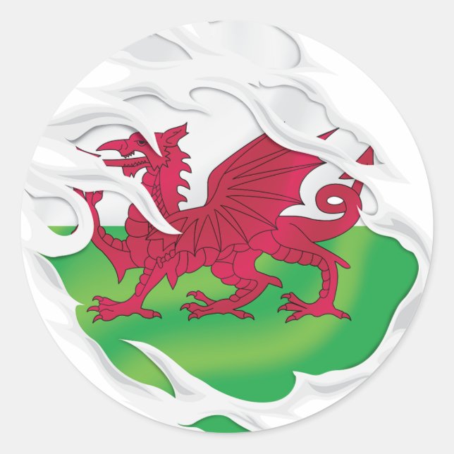 Wales Ripped Flag Classic Round Sticker (Front)
