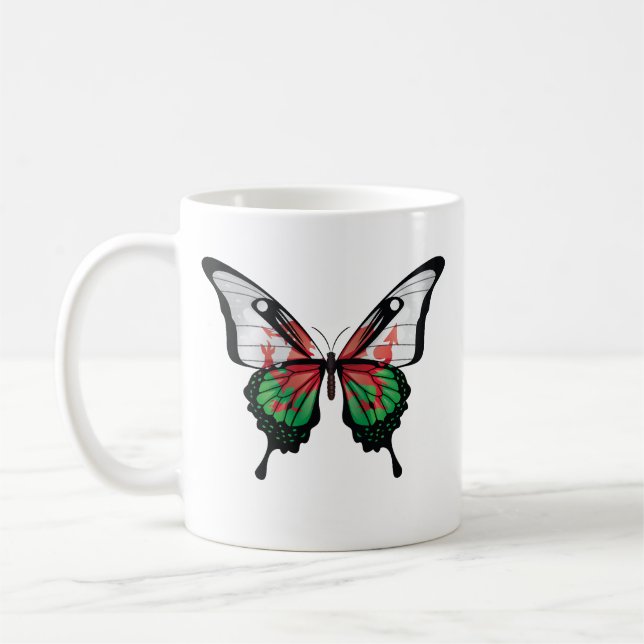 Wales Swallowtail Butterfly Flag Sticker Coffee Mug (Left)