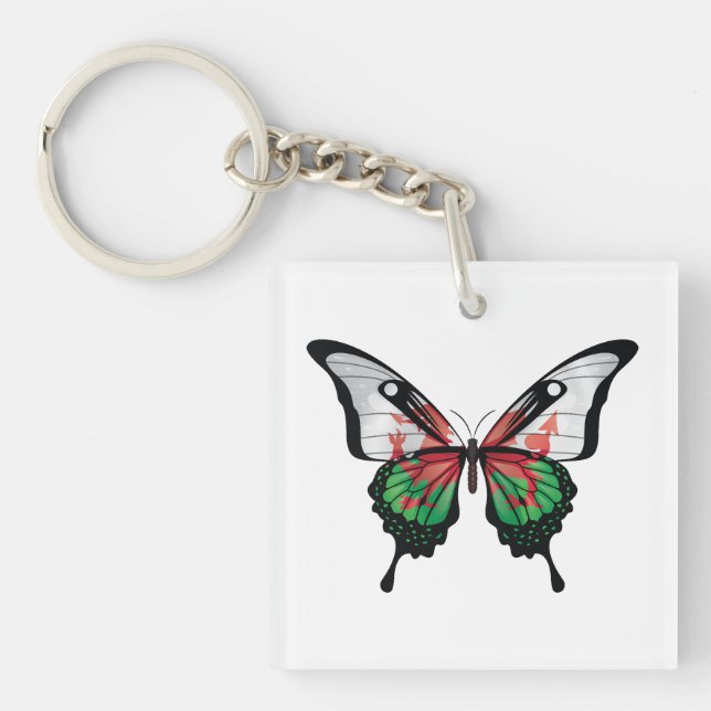 Wales Swallowtail Butterfly Flag Sticker Key Ring (Front)