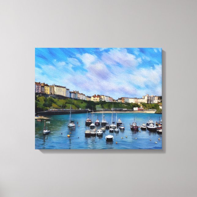 Wales, Tenby Harbor Canvas Print (Front)