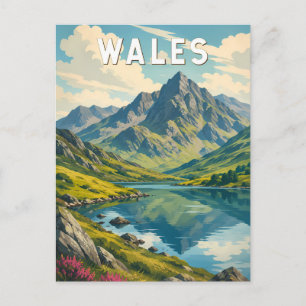 Wales United Kingdom Illustration Travel Art Retro Postcard