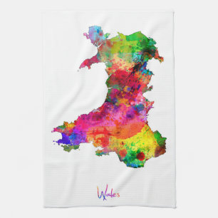 Wales Watercolor Map Tea Towel
