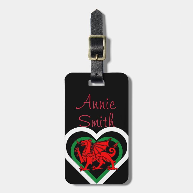 Wales/Welsh Dragon Flag-inspired Personnalised Luggage Tag (Front Vertical)