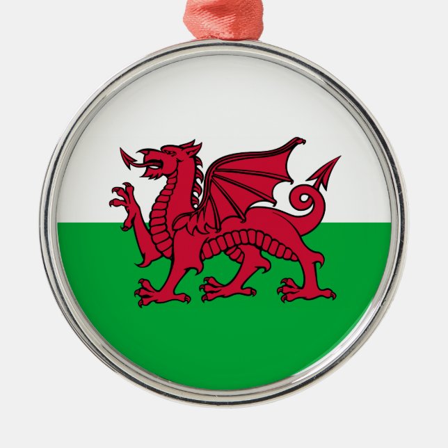 Wales -Welsh Flag Metal Tree Decoration (Front)