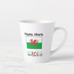 Wales Welsh Flag Personalised Name  Latte Mug