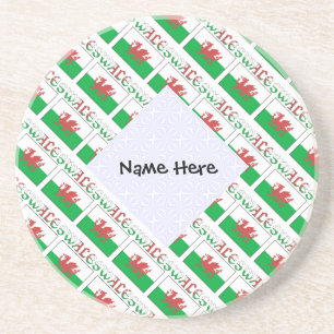 Wales Welsh Flag Tiled Personalised Name  Coaster
