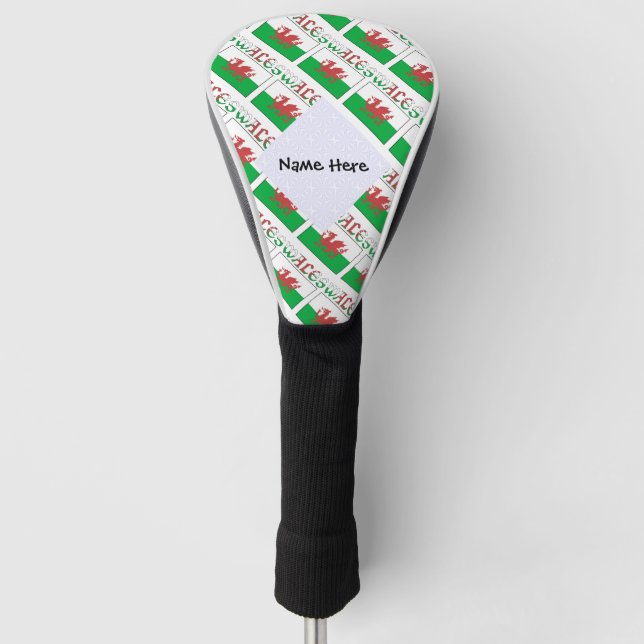 Wales Welsh Flag Tiled Personalised Name  Golf Head Cover (Front)
