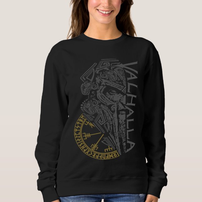 Walhalla Odin in Mask Runes Nordic Compass Viking Sweatshirt (Front)