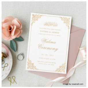 Walima White Gold Islamic Muslim Wedding Invitation