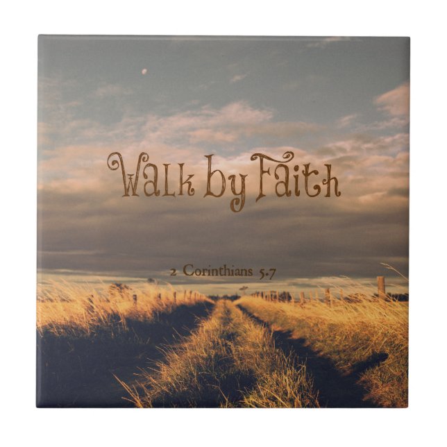 Walk by Faith Bible Verse Scripture Tile (Front)