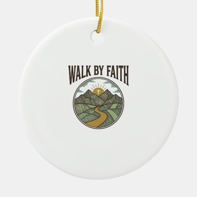 Walk By Faith Christian Mountain Path Vector Ceramic Tree Decoration (Front)