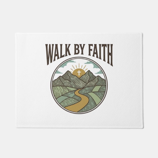 Walk By Faith Christian Mountain Path Vector Doormat (Front)