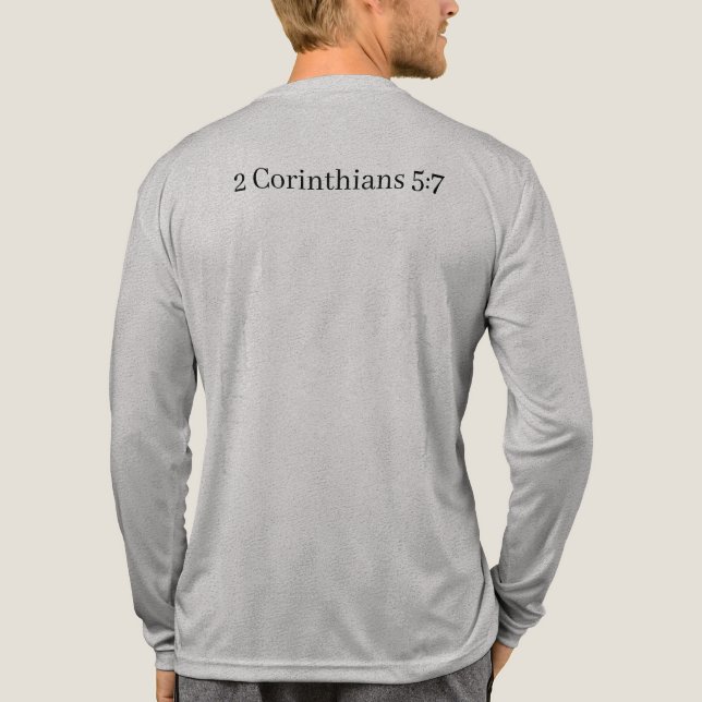 Walk by Faith – Christian T-Shirt for Believers Tri-Blend Shirt (Back)