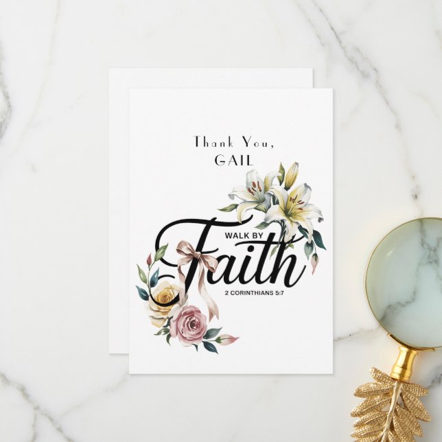 “Walk by Faith Floral Scripture Design  Thank You Card (Front/Back In Situ)