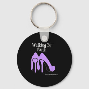 Walk By Faith Graphic Christian Design With Purple Key Ring