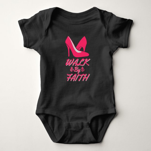 Walk By Faith Hot Pink Bible Quote Baby Bodysuit (Front)