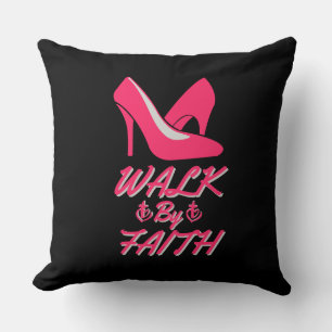 Walk By Faith Hot Pink Bible Quote Cushion