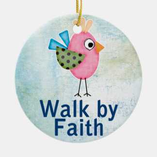 walk by faith whimsical bird ceramic tree decoration