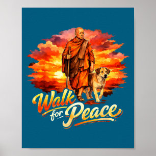 Walk for peace mindful monk spiritual art poster