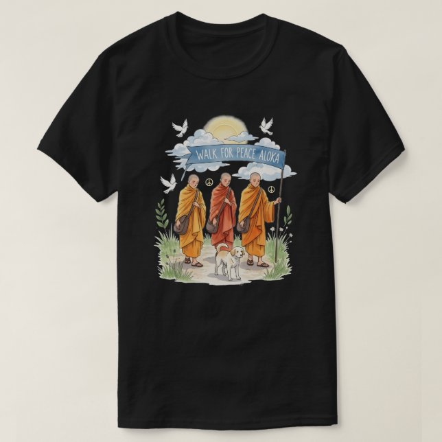 Walk for Peace Monks and Dog | Spiritual Zen Journ T-Shirt (Design Front)