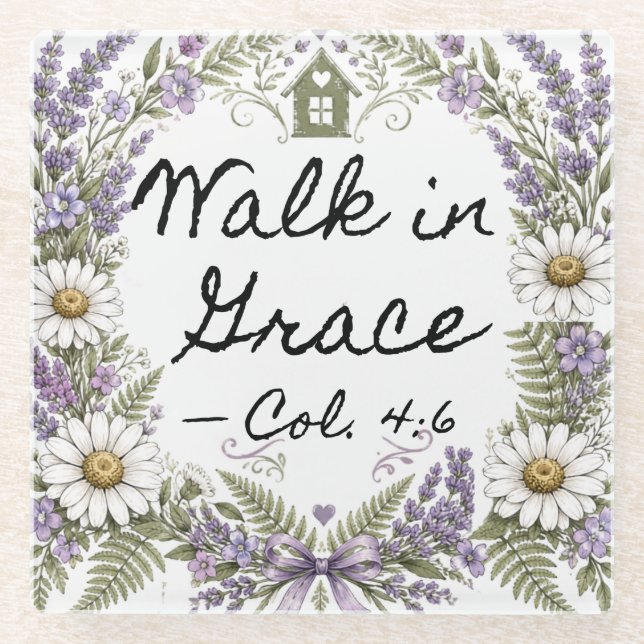 Walk in Grace Floral Christian Coaster (Front)