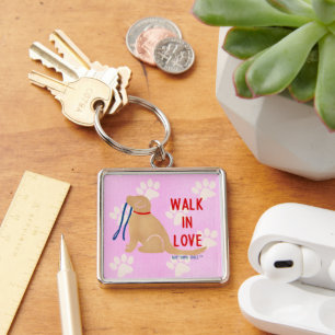 Walk in Love Golden Retriever Dog Pink Magnet Key Ring