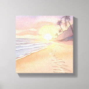 Walk on the Beach Ocean Watercolor Canvas Print