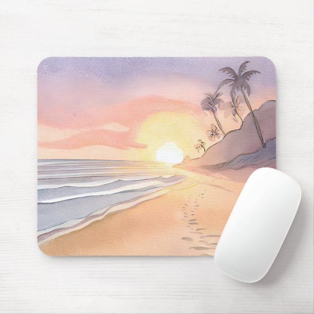 Walk on the Beach | Ocean Watercolor Mouse Pad (With Mouse)