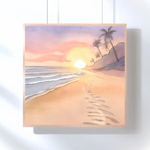 Walk on the Beach Ocean Watercolor Poster