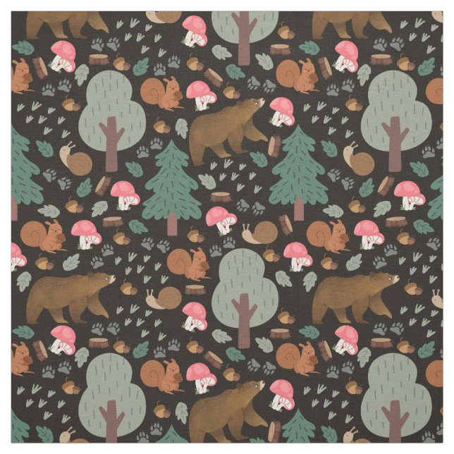 Walk Through the Woods on Black Fabric (Swatch)