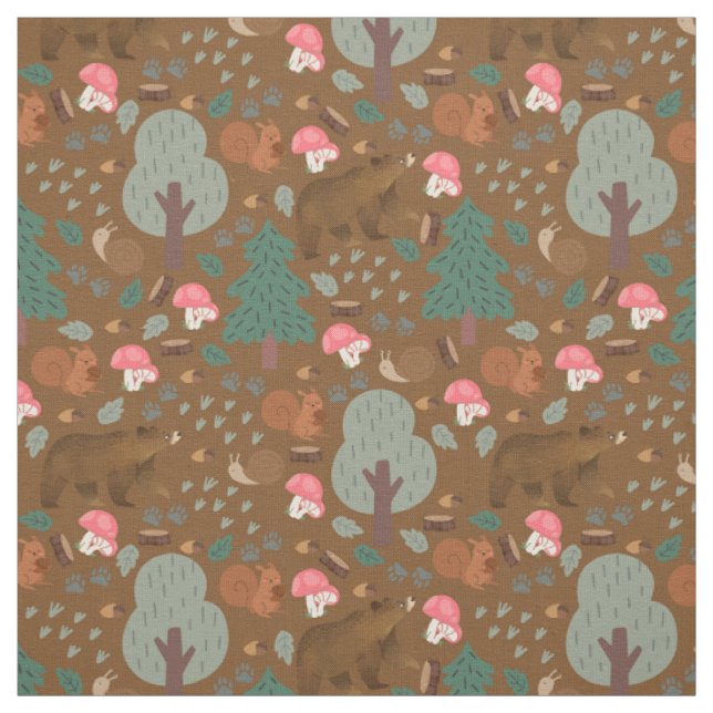 Walk Through the Woods on Brown Fabric (Swatch)