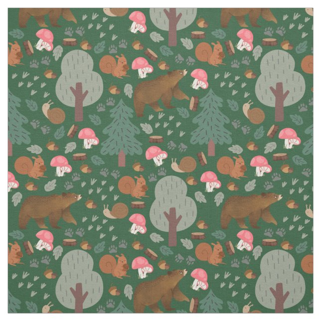 Walk Through the Woods on Hunter Green Fabric (Swatch)
