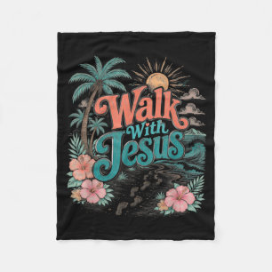 Walk With Jesus Coastal Beach Faith Summer Design Fleece Blanket