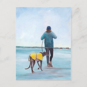 Walk with My Greyhound Dog Art Postcard