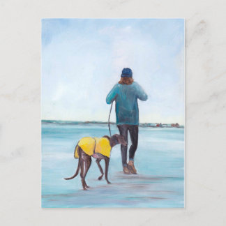 Walk with My Greyhound Dog Art Postcard